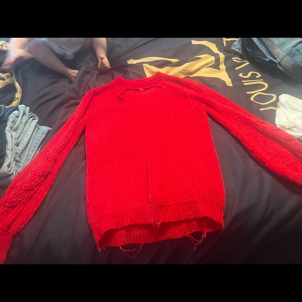 Red sweater with cute neckline